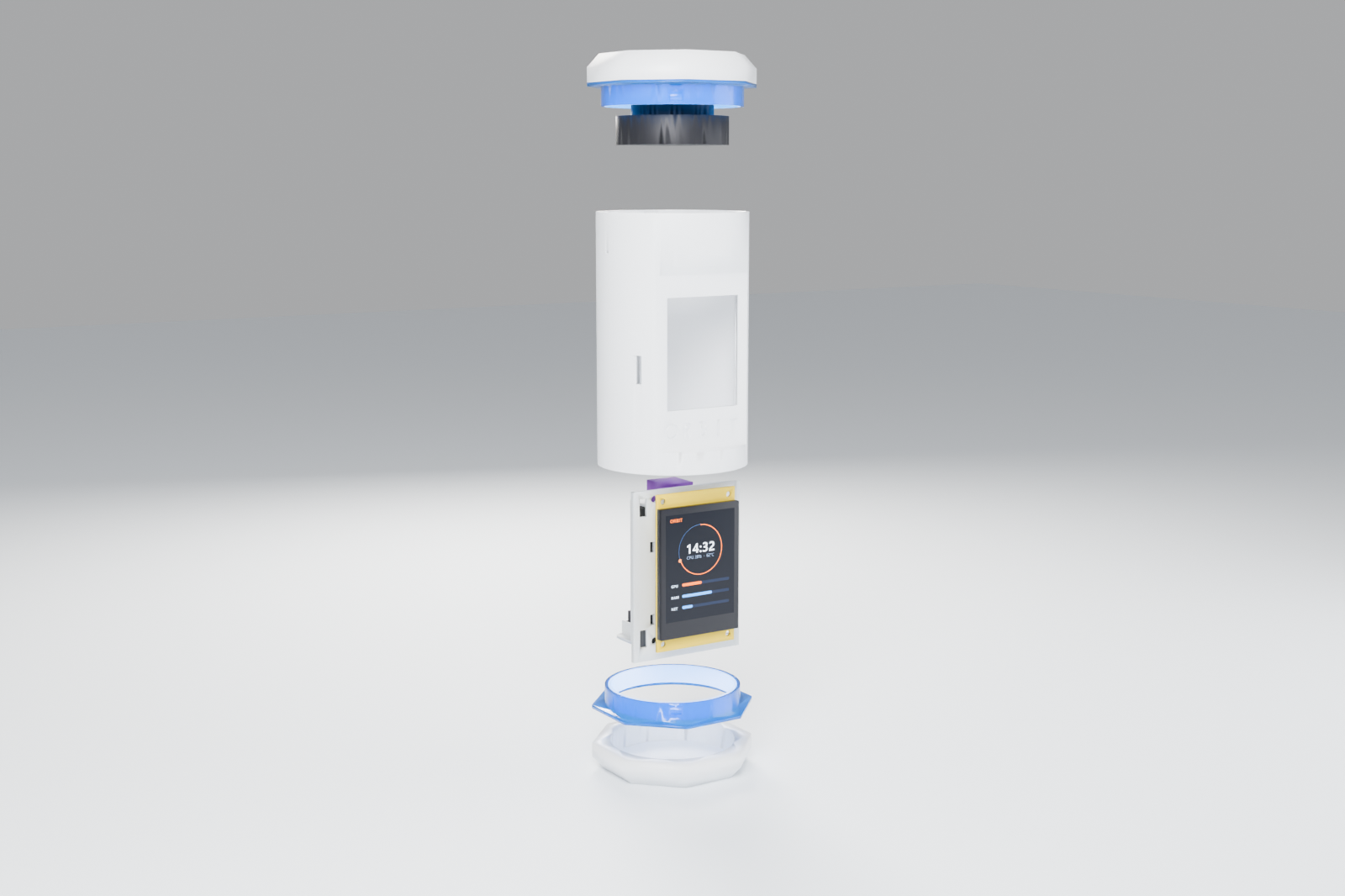 Exploded CAD view of the white Orbit Capsule prototype